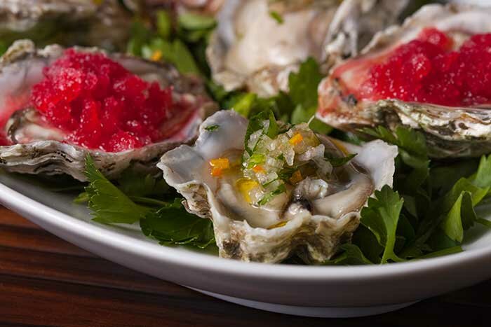 Kumamoto Oysters with shallot & orange zest and Chelsea Gems with blood orange granita